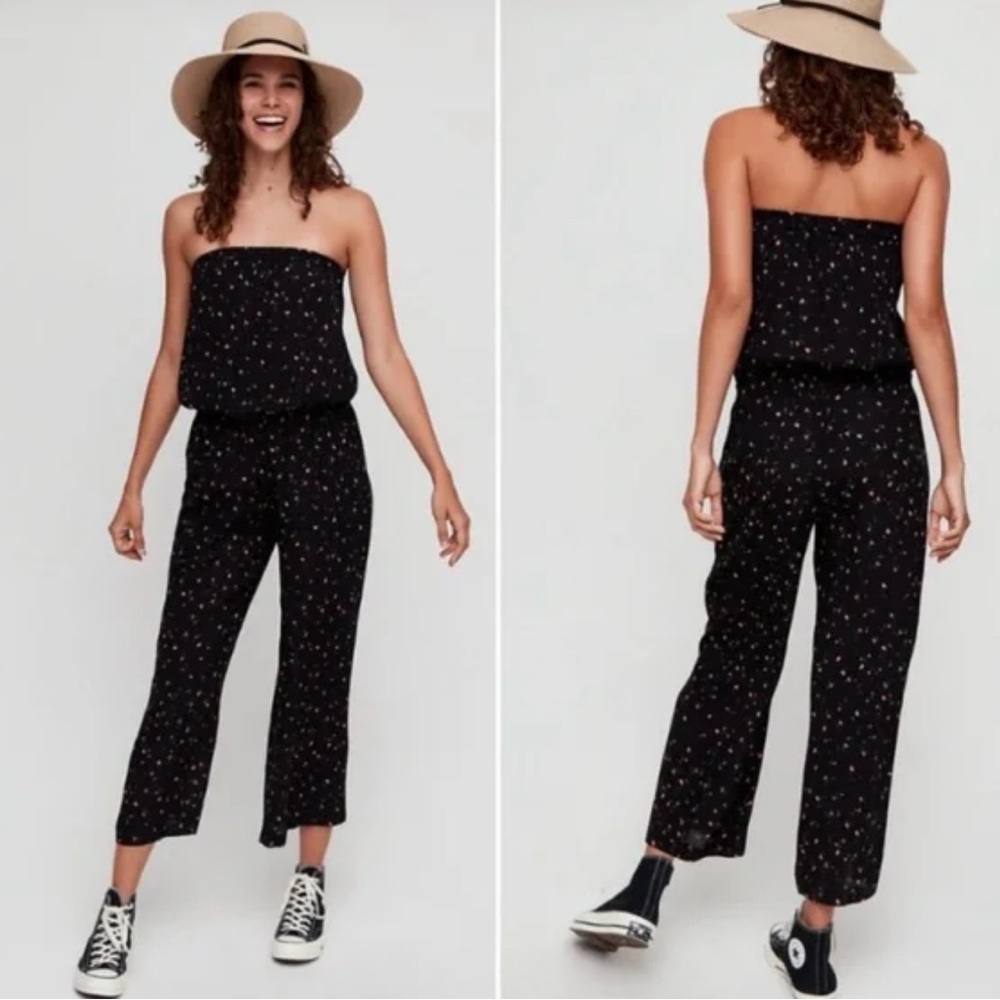 Sunday Best Black with Pink Roses Cropped Strapless Halter Romper. Size XXS